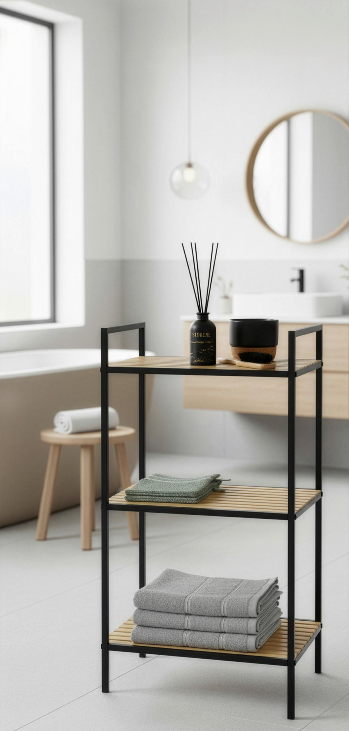 Regal Azra II bambus/černa - černá/přírodní barvy, Moderní, kov/přírodní materiály (39/70/32,5cm) - Mömax