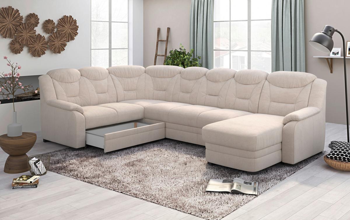 Sedací souprava MARCUS, levá, béžová žinylka - černá/béžová, Basics, textil/plast (211/330/162cm) - MID.YOU