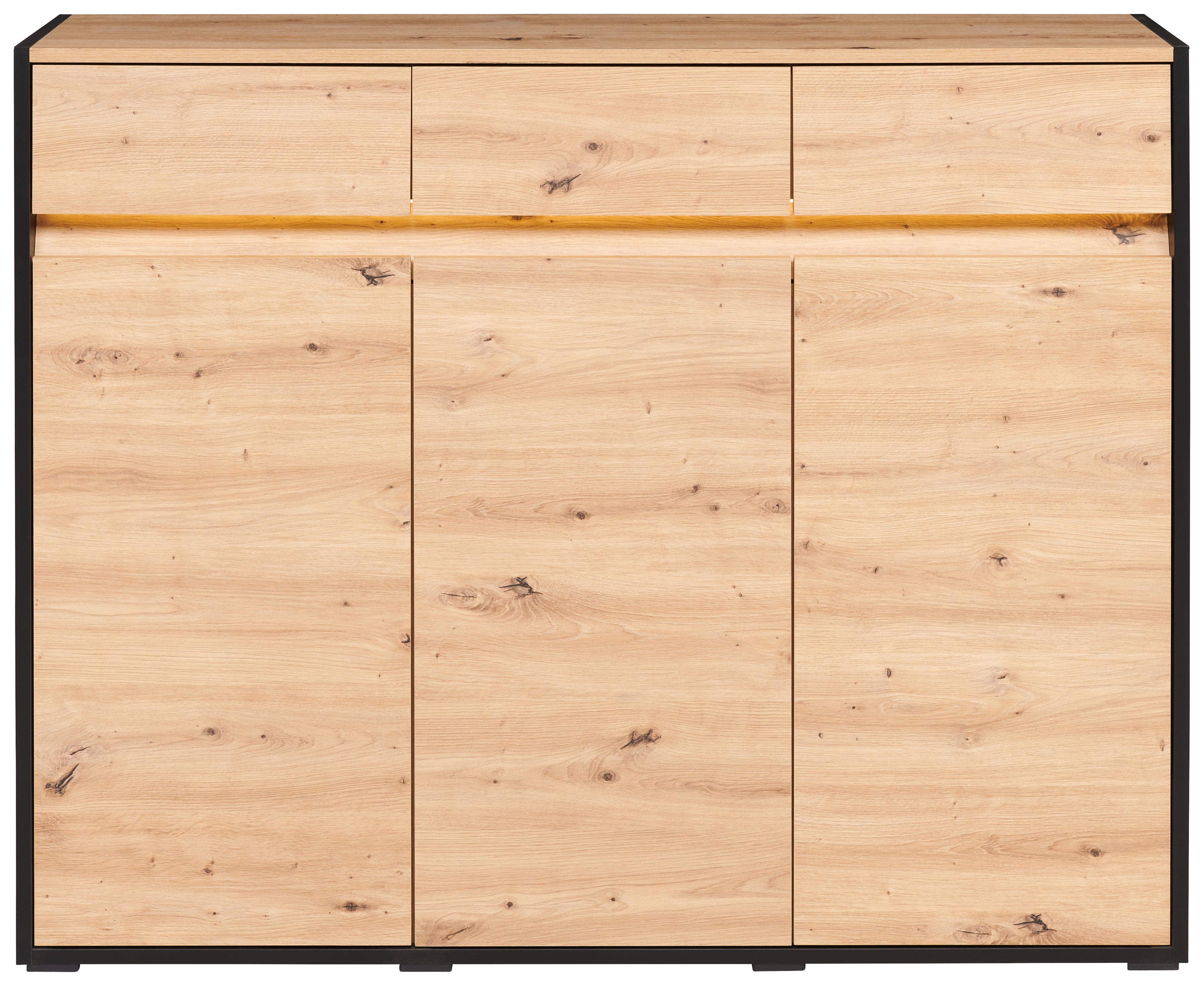 Kommode mit Led B: 130,5 cm Welcome, Eiche Dekor/Schwarz - MODERN, Holzwerkstoff (130,5/109/38cm)