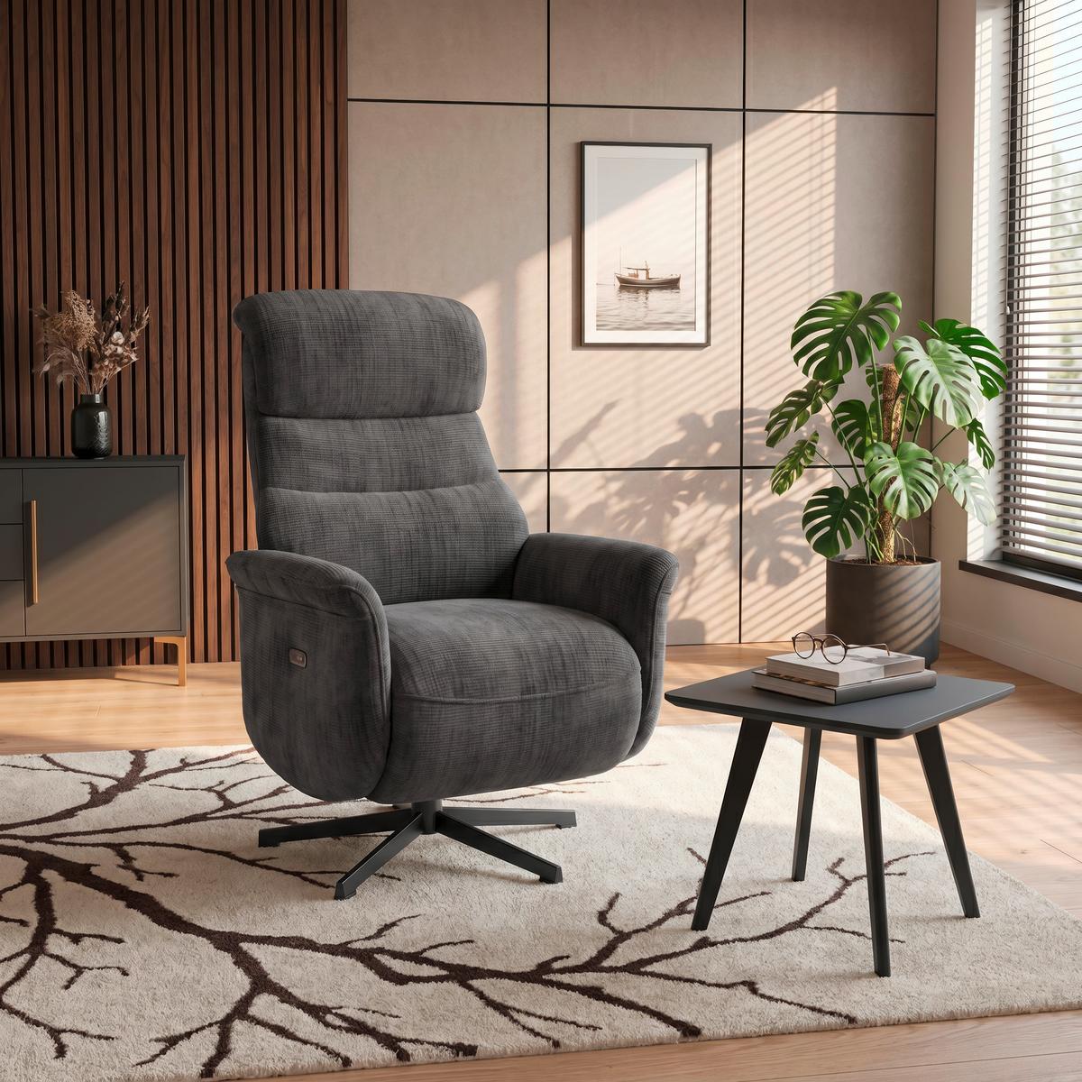 Relaxsessel Manila Chenille anthrazit, B: 73 cm - Anthrazit/Schwarz, MODERN, Textil/Metall (73/113/89cm)