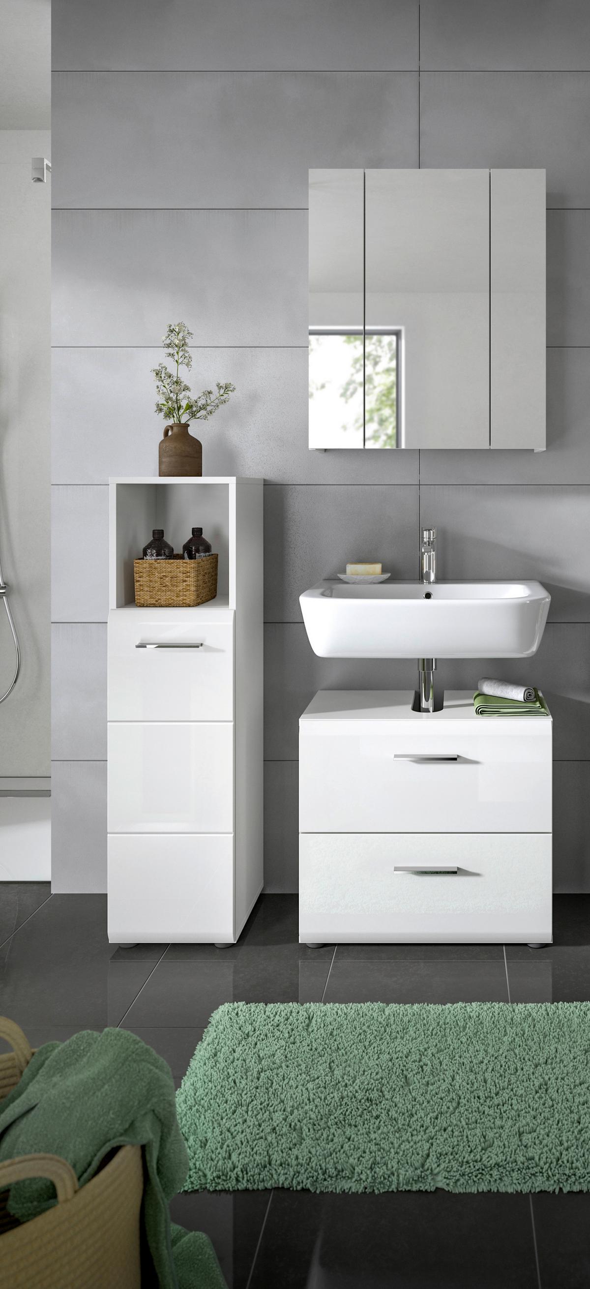 Badezimmer Ice Weiß Hg B: 90 Cm - Weiß Hochglanz/Schwarz, MODERN, Glas/Holzwerkstoff (90cm) - MID.YOU