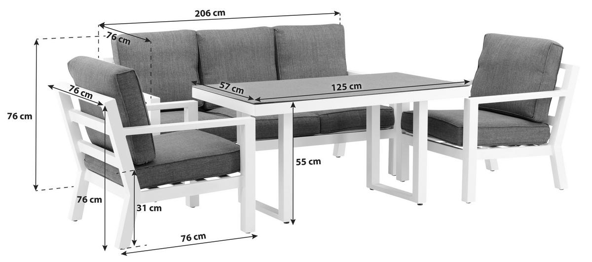 Loungegarnitur 4-tlg Barcelona Metall Mit Kissen - Weiß/Grau, Basics, Textil/Metall - Gardenson