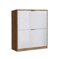 Cipősszekrény Yoro 2 64/82,4cm - Wotan tölgy/magasfényű fehér, Konventionell, faalapú anyag (64/82,4/19cm)