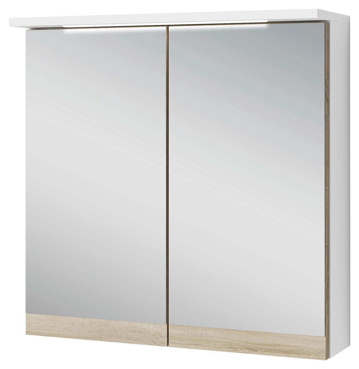 Spiegelschrank Marino mit Led 2-Türig BxHxT: 60x60x20 cm - Weiß/Sonoma Eiche, MODERN, Glas/Holzwerkstoff (60/60/20cm) - MID.YOU