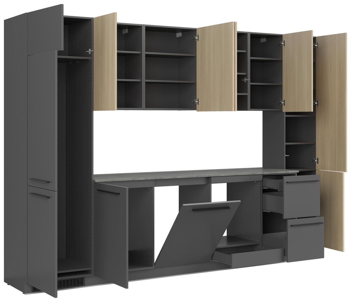 Küchenblock Milino Medium B-Grg-Sbe - Eichefarben/Graphitfarben, Basics, Holzwerkstoff (345cm) - Visiona