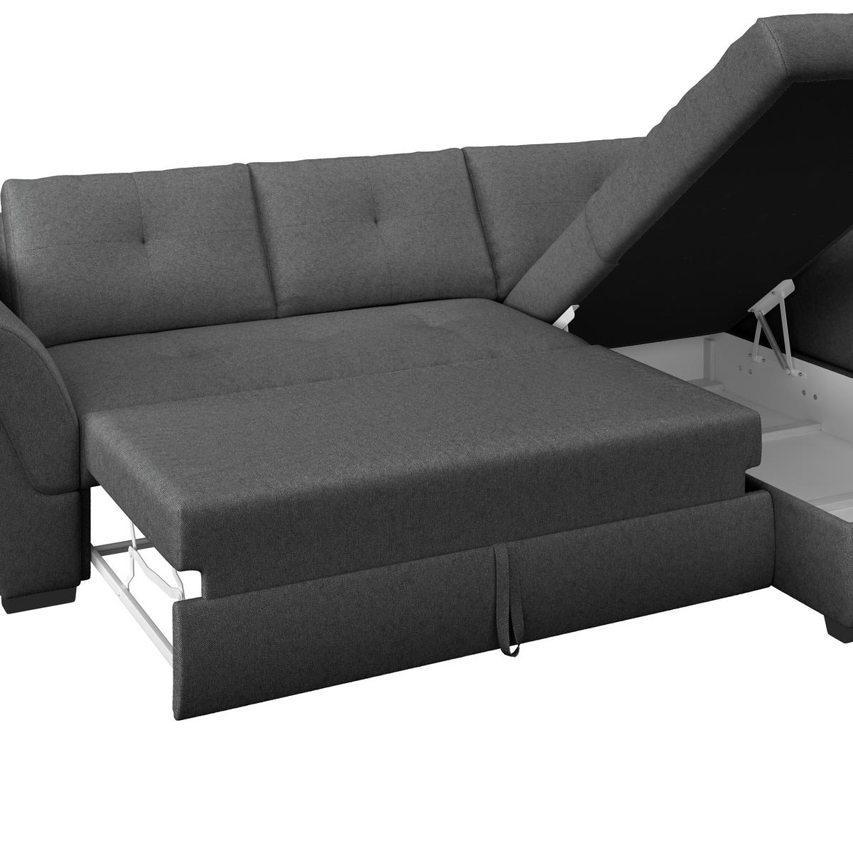 Ecksofa mit Schlaffunktion Berisso, Webstoff - Anthrazit/Schwarz, Design, Textil (278/187cm) - Ondega