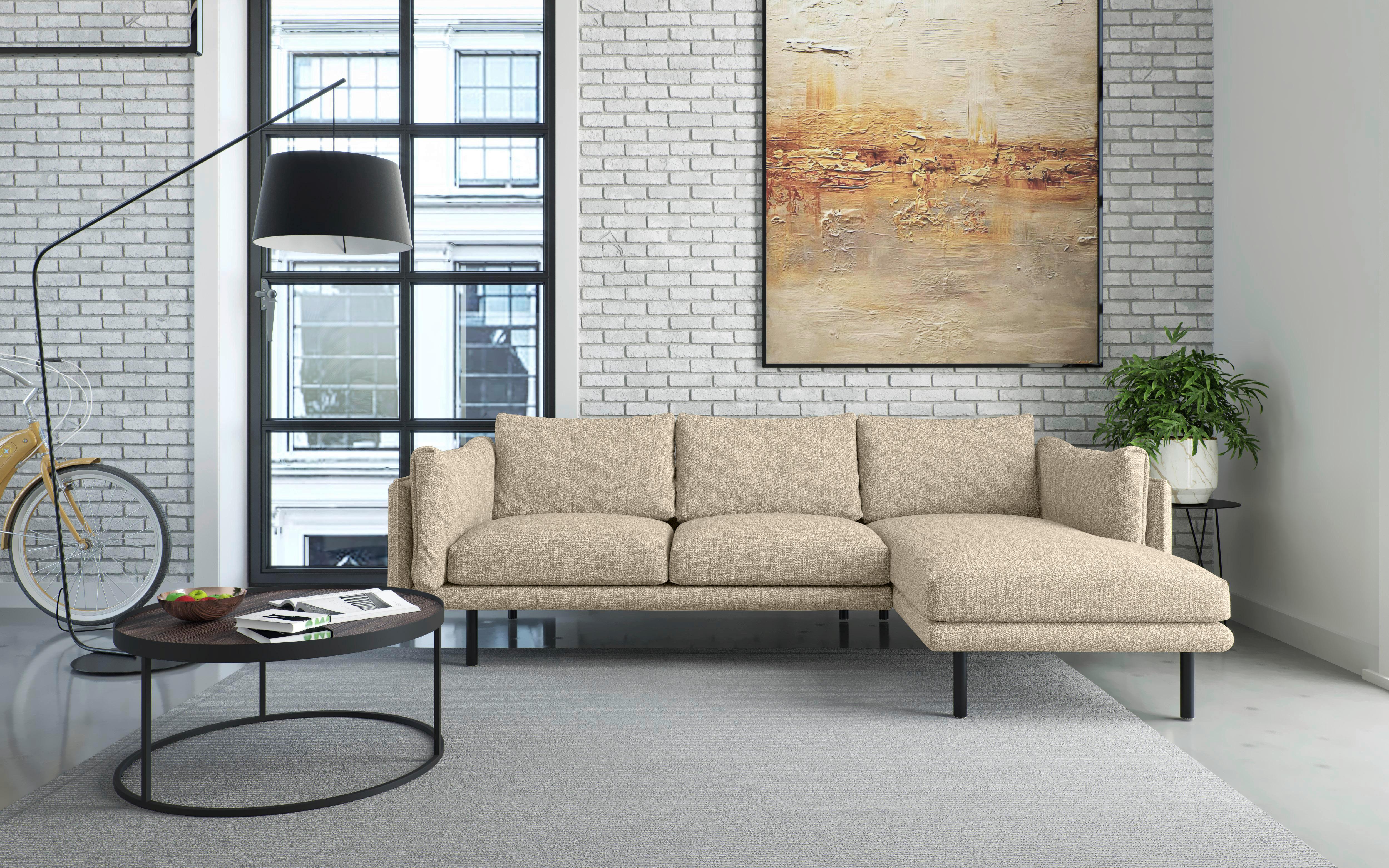 Ecksofa Salama - Beige/Schwarz, Design, Textil (268/160/100cm) - Livetastic