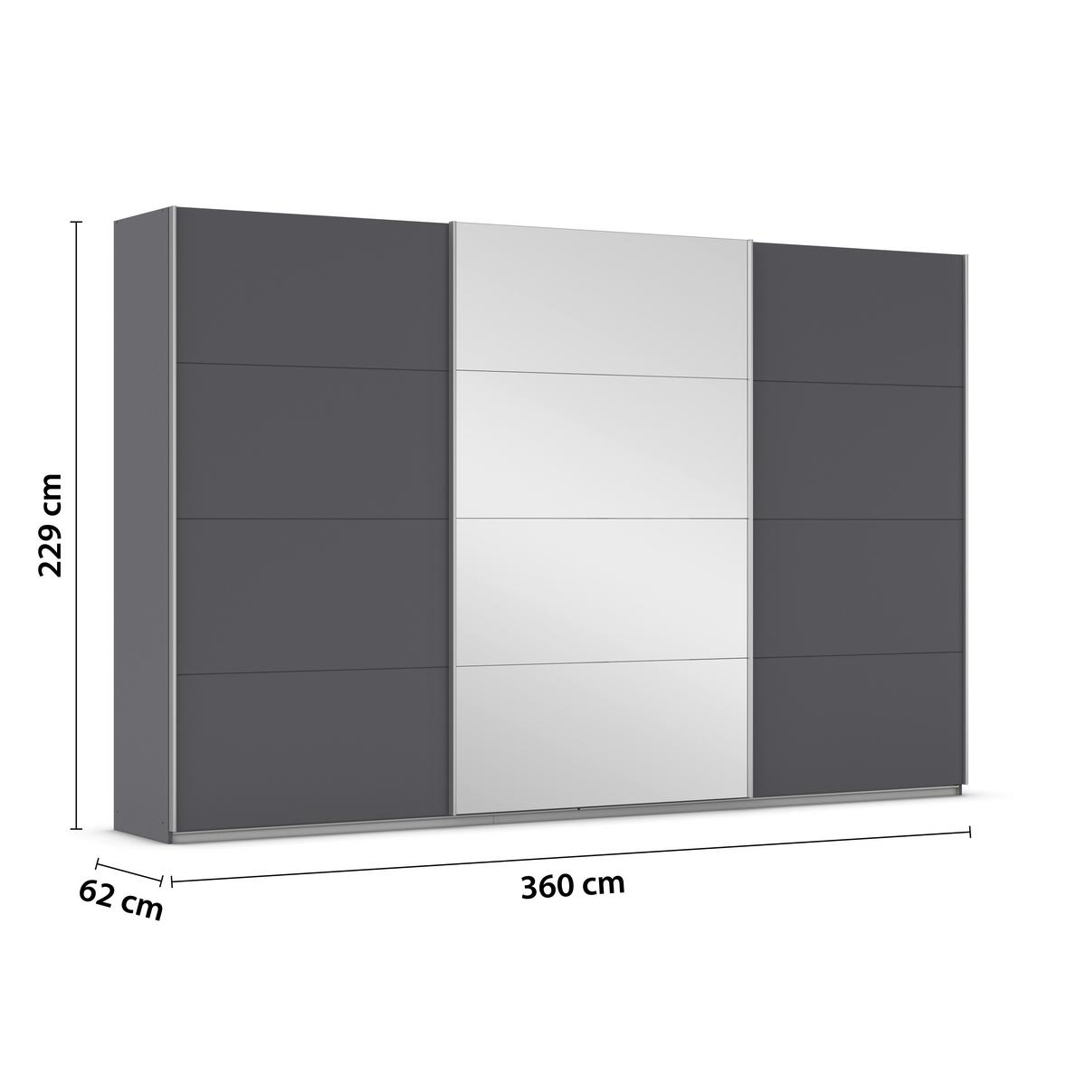 Schwebetürenschrank Mit Spiegel 361cm Miami, Grau - Grau, MODERN, Holzwerkstoff (361/229/62cm) - Luca Bessoni