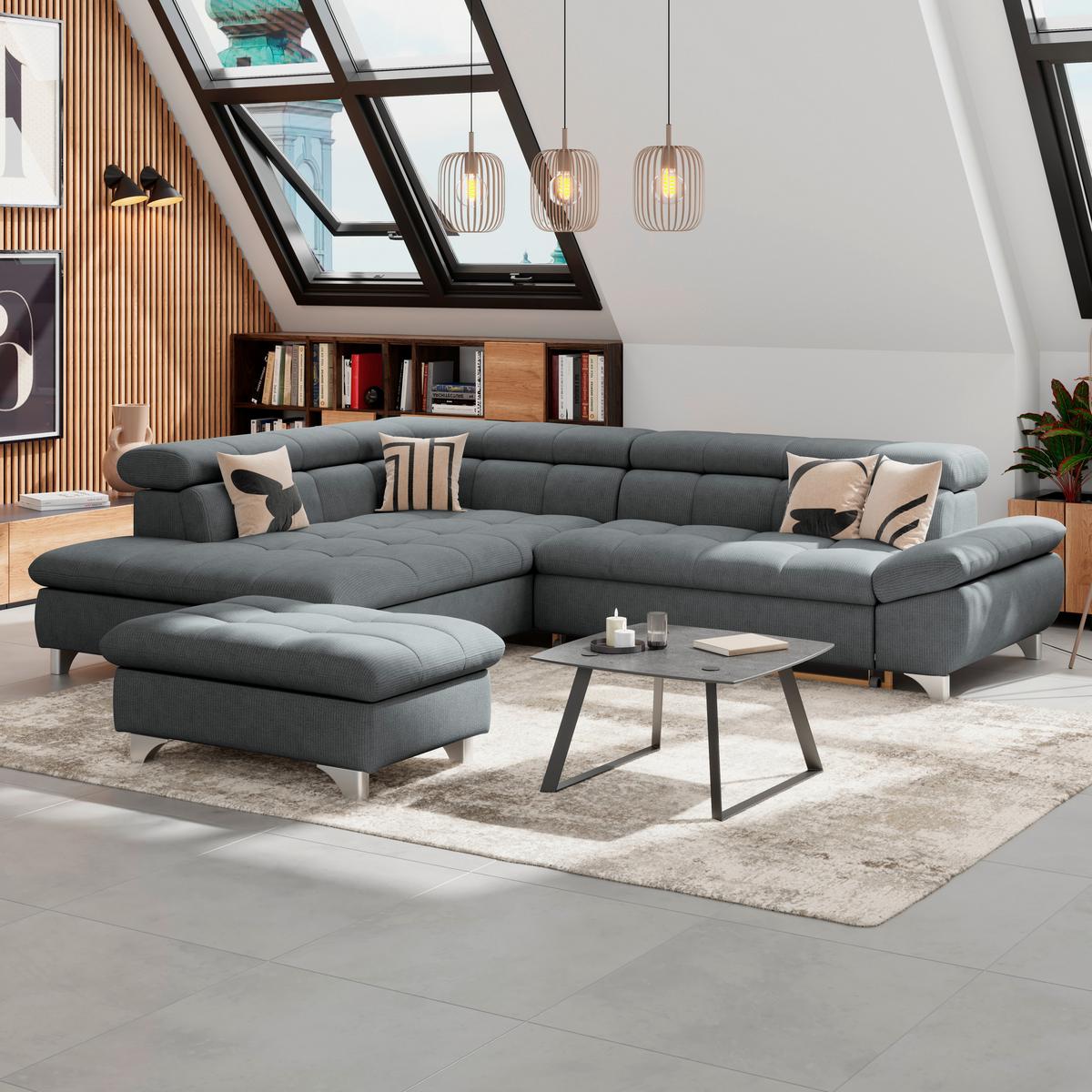 Ecksofa Gemini Grapfhitfarben, B: 234cm - Chromfarben/Graphitfarben, KONVENTIONELL, Textil (234/312cm)