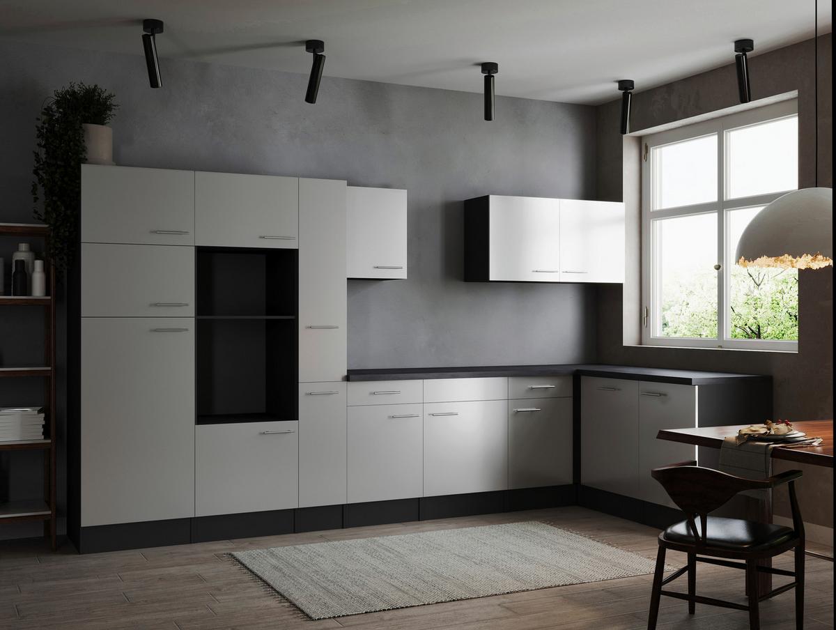 Eckküche Oliver Grau, Weiß S: 370x172cm - Weiß/Grau, Design, Holzwerkstoff (370/172cm) - Respekta