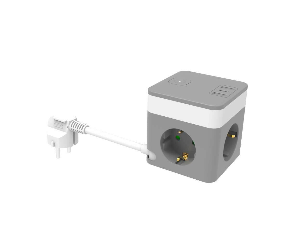 PRODLUŽOVAČKA KABEL KOSTKA MICHI - šedá/bílá, Moderní, kov/plast (7,9/7,9/8,2cm) - Mömax