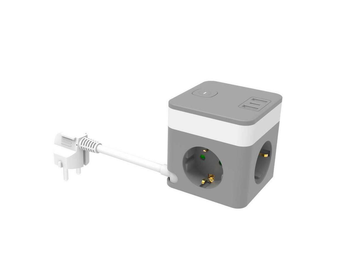 PRODLUŽOVAČKA KABEL KOSTKA MICHI - šedá/bílá, Moderní, kov/plast (7,9/7,9/8,2cm) - Mömax