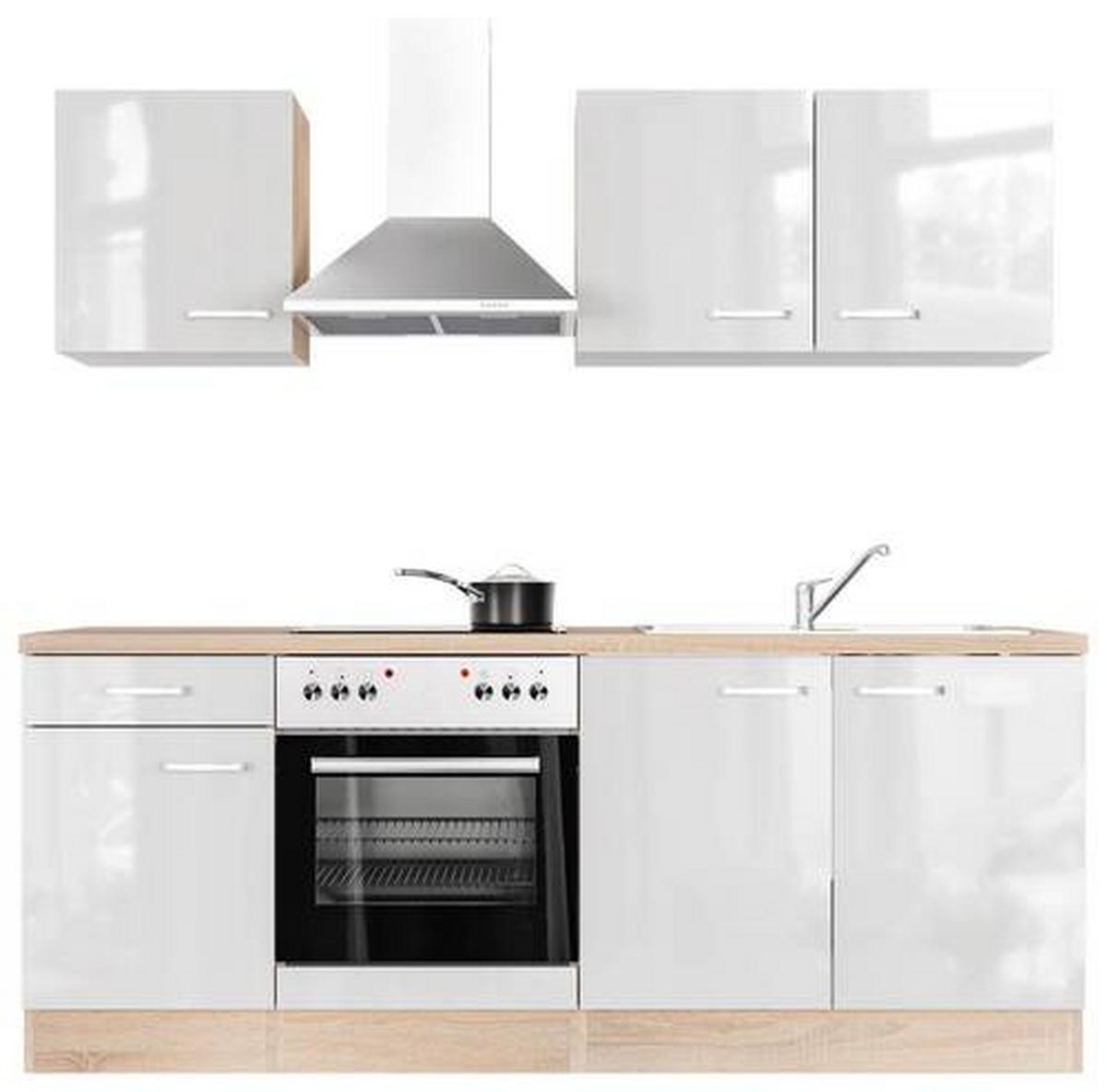 Küchenblock Valero Sonoma Eiche/weiß B: 210 Cm - Weiß Hochglanz/Sonoma Eiche, MODERN, Holzwerkstoff (210cm) - FlexWell