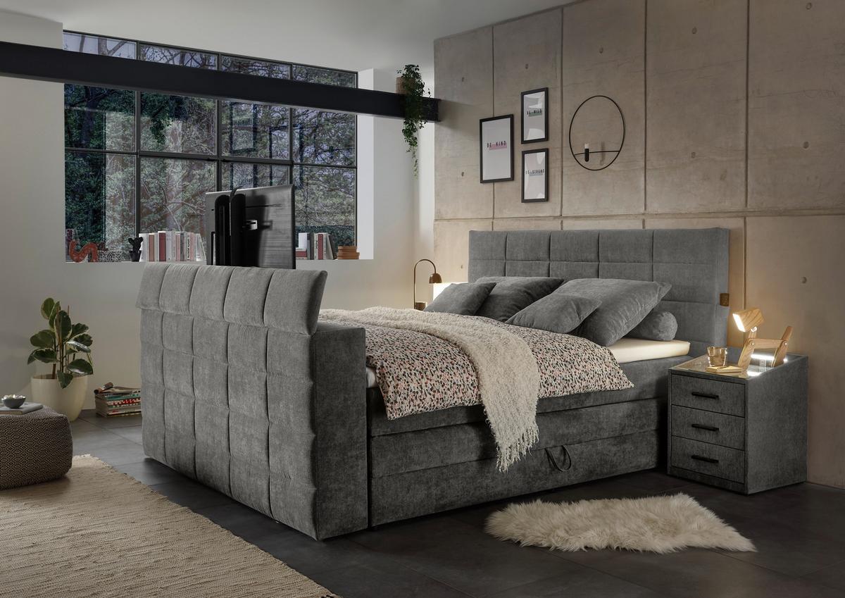 Boxspringbett Mit Topper & Bettkasten 180x200 Cm Denver - Grau, KONVENTIONELL, Textil (180/200cm) - Carryhome