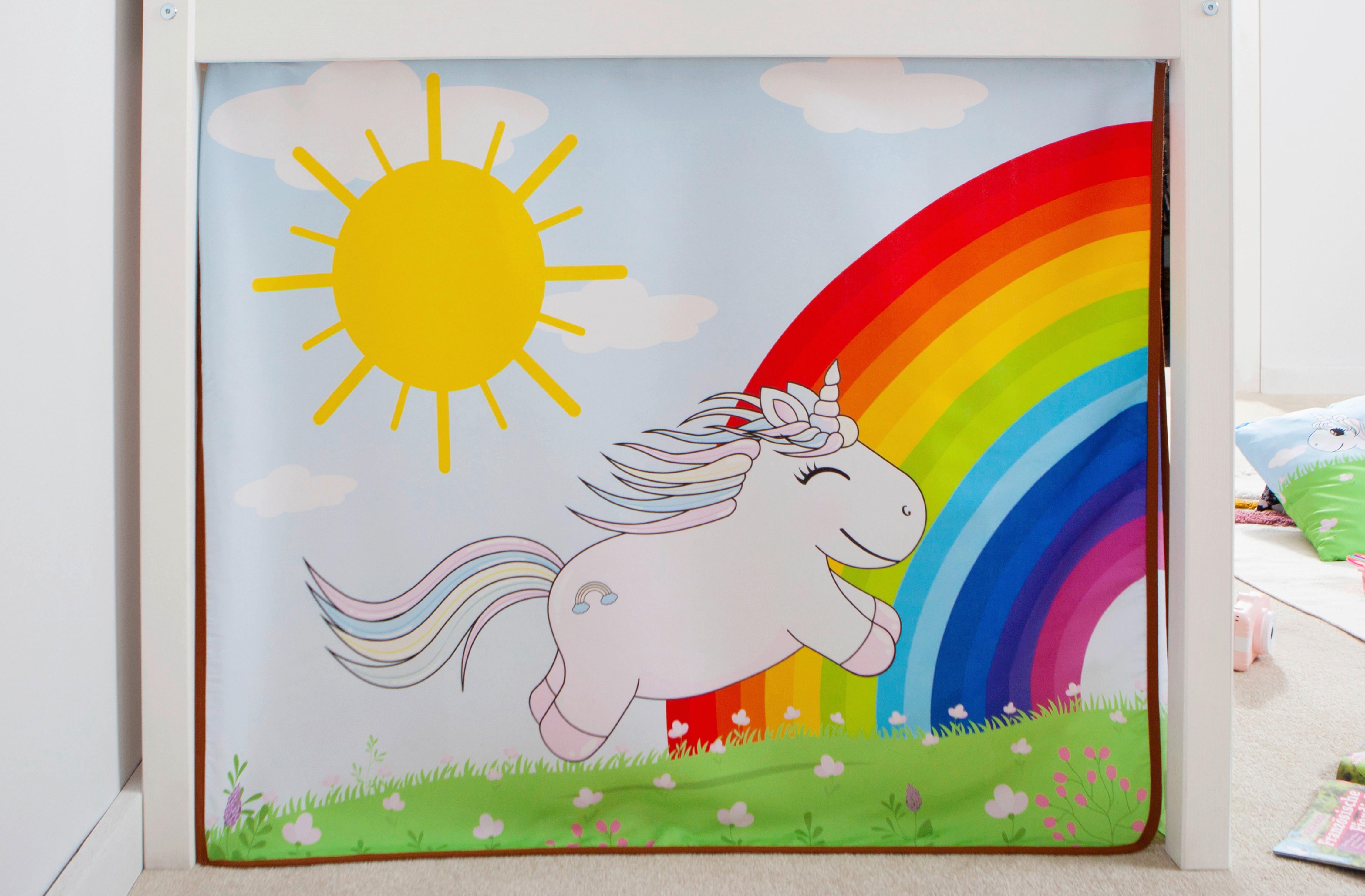 Hochbett Malte Weiß Inkl. Rollrost, Vorhang, 90x200 Cm - Weiß, Natur, Holz (90/200cm) - MID.YOU