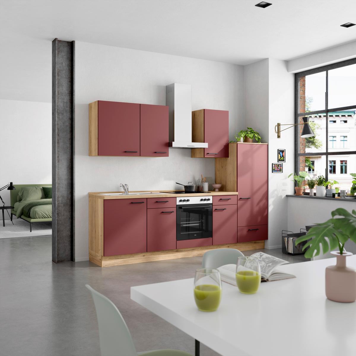 Küchenleerblock Easytouch Low-Line, L6 Rechts - Eichefarben/Rot, MODERN, Holzwerkstoff (270cm) - Nobilia