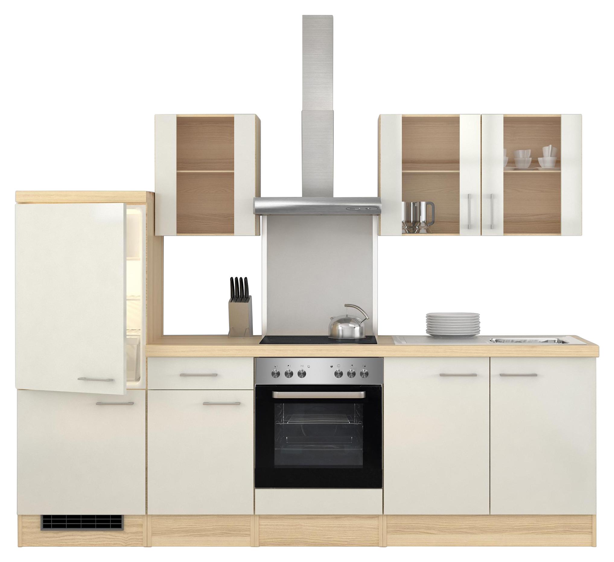 Küchenzeile Abaco mit Geräten 270 cm Perlmutt/Akazie Modern - Edelstahlfarben/Perlmutt, MODERN, Holzwerkstoff (270cm) - MID.YOU