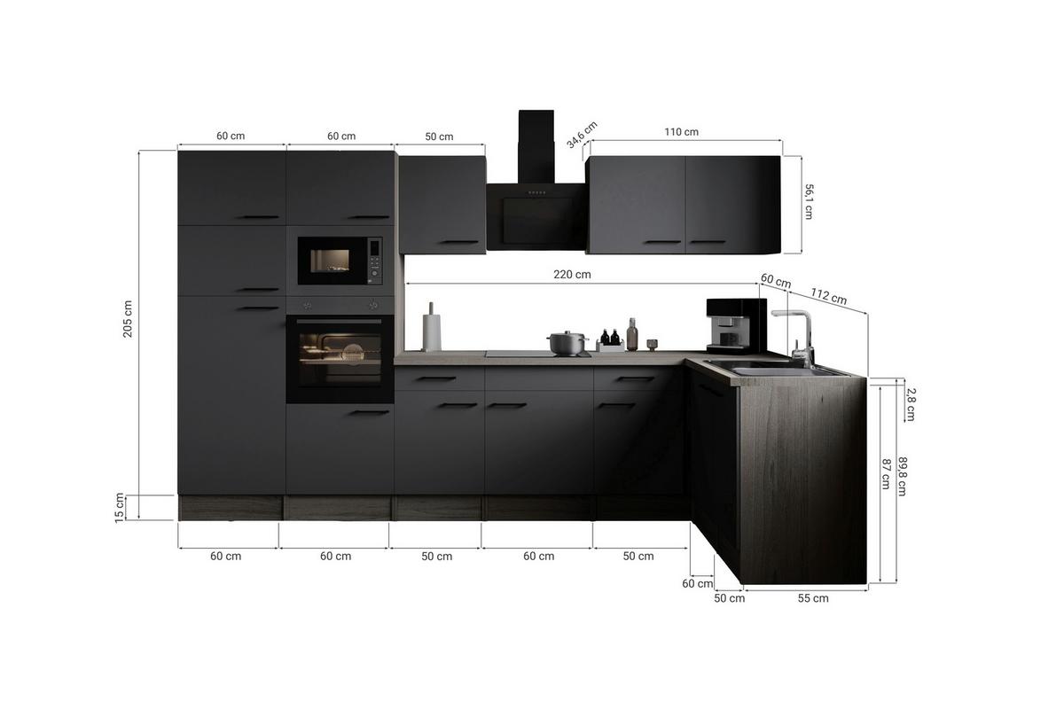 Eckküche Oliver Grau, Eiche Dekor S: 340x172cm - Eichefarben/Grau, Design, Holzwerkstoff (340/172cm) - Respekta