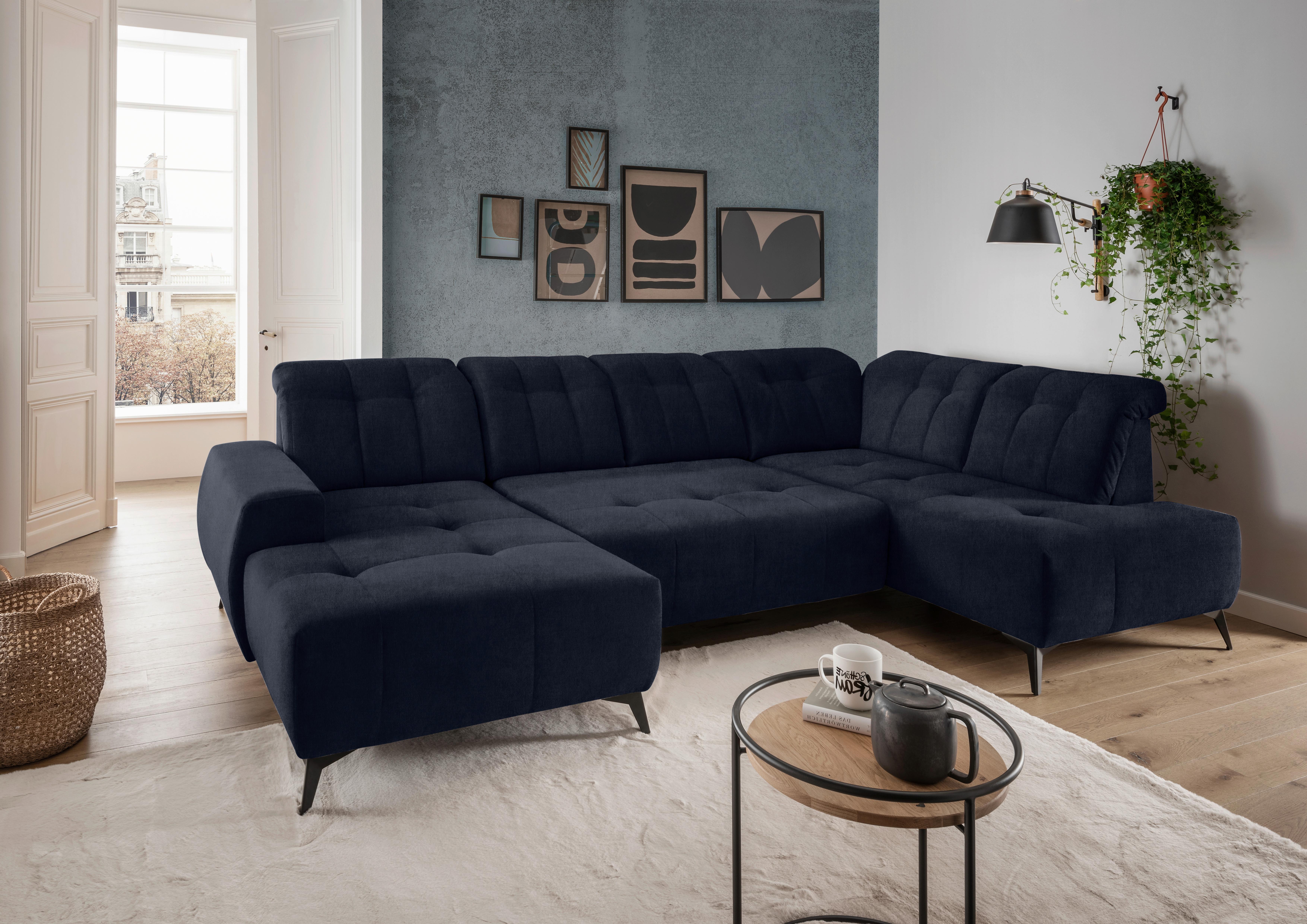 Ecksofa, Sitzvorzug Elektrisch Sano, Dunkelbl., 180x337x200cm - Schwarz/Dunkelblau, MODERN, Textil (180/337/200cm) - Livetastic