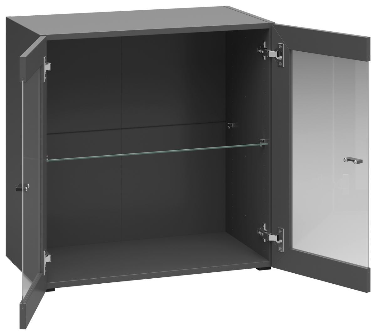 Vitrine 2 Türen, B: 64 cm Sixty-Four, Graphitfarben - Schwarz/Graphitfarben, Trend, Glas/Holzwerkstoff (64/64/35cm)