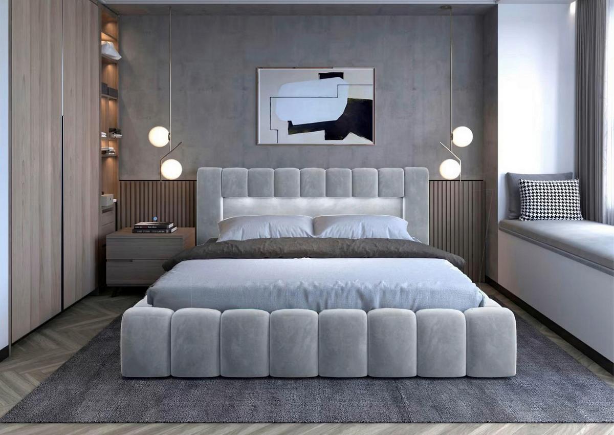 Polsterbett Lamica Hellgrau Lf: 180x200 Cm - Hellgrau/Schwarz, MODERN, Holz (180/200cm) - MID.YOU