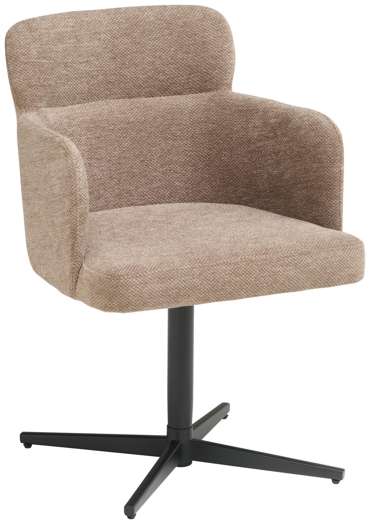 Armlehnstuhl Matteo Webstoff Braun, B: 58,5 cm - Schwarz/Braun, KONVENTIONELL, Holz/Textil (58,5/85/63cm) - Livetastic