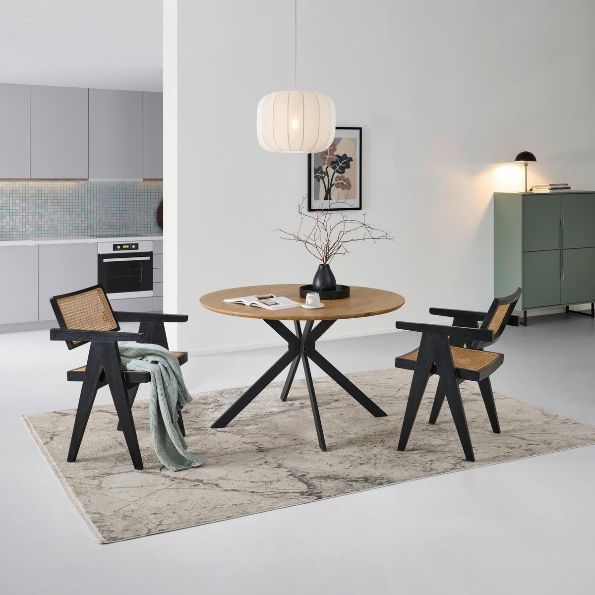 Esstisch Levin Mdf Eiche Dekor, B: 120 cm - Eichefarben/Schwarz, KONVENTIONELL, Holzwerkstoff/Metall (120/120/76cm) - MID.YOU