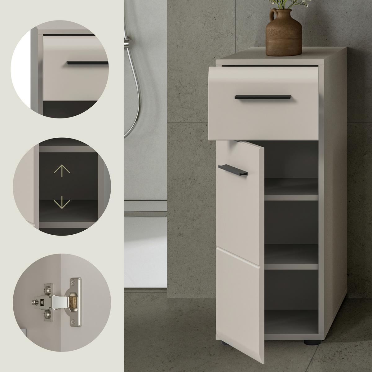 MIDISCHRANK Ice Kaschmir B: 30cm - Kaschmir/Schwarz, Trend, Holzwerkstoff (30/80/30cm) - MID.YOU