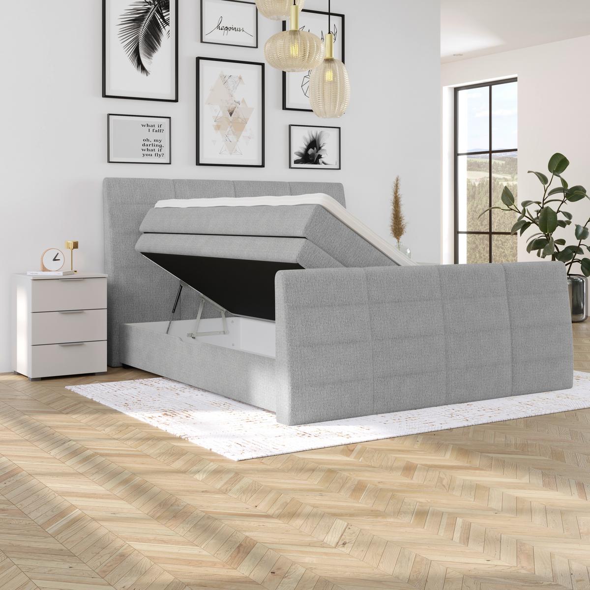 Boxspringbett Libra - Grauweiß/Schwarz, KONVENTIONELL, Textil (160/200cm)
