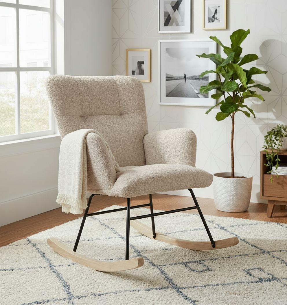 Schaukelstuhl Viktor Braun B: 62 cm - Naturfarben/Braun, Basics, Holz/Textil (62/90/52cm) - P & B