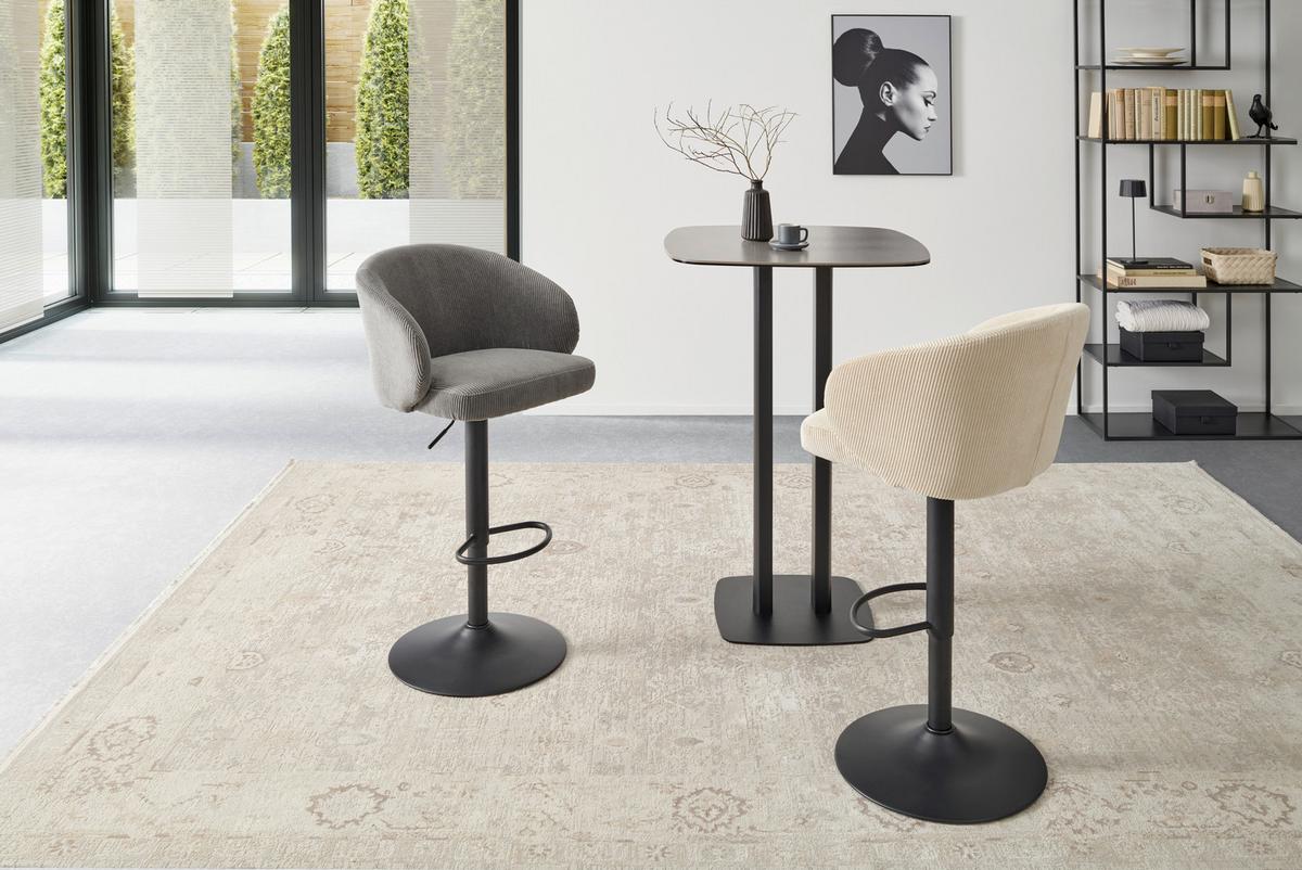 Barhocker höhenverstellbar mit Lehne Wisal Cord Grau - Schwarz/Grau, KONVENTIONELL, Textil/Metall (54/91-112/52cm) - MID.YOU