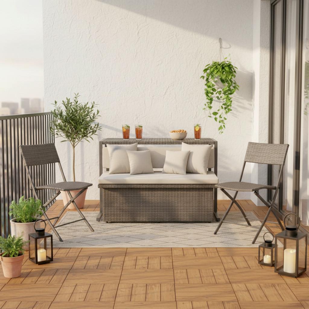 Balkónová zostava MARIO tm.sivá/sv.sivá - sivá/svetlosivá, Modern, kov/textil (120/75/105cm) - Bessagi Garden