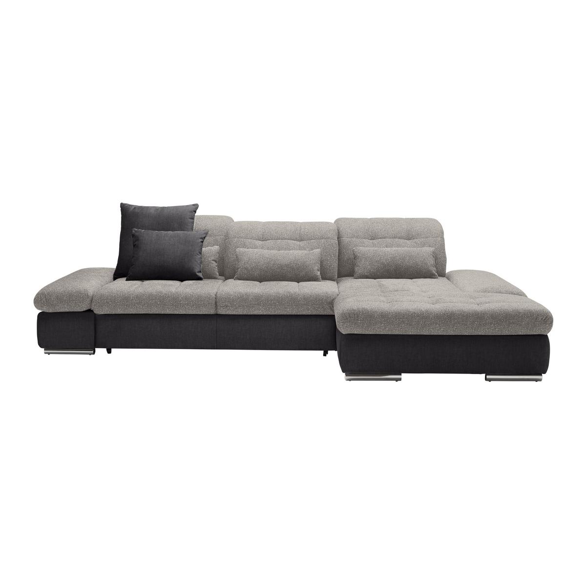 Rohová sedačka SANFINO, pravá, tmavosivá / strieborná - chrómová/strieborná, Konventionell, kov/drevo (305/79-96/199cm) - Premium Living