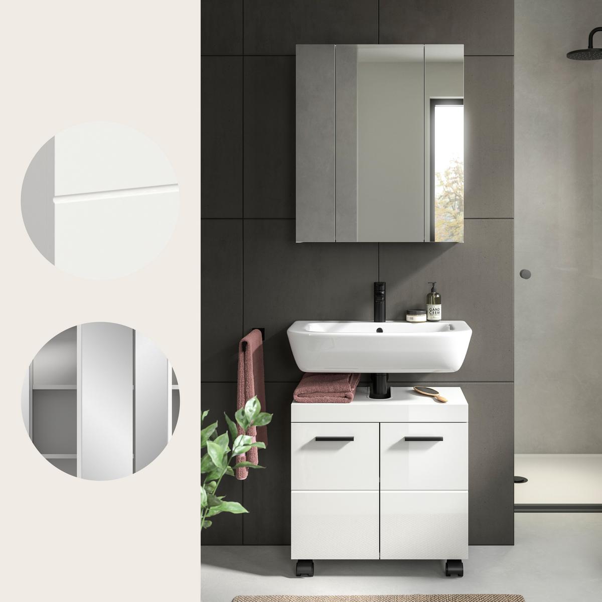 Badezimmer Nova Weiß B: 60cm - Weiß Hochglanz/Schwarz, Trend, Glas/Holzwerkstoff (60cm) - MID.YOU