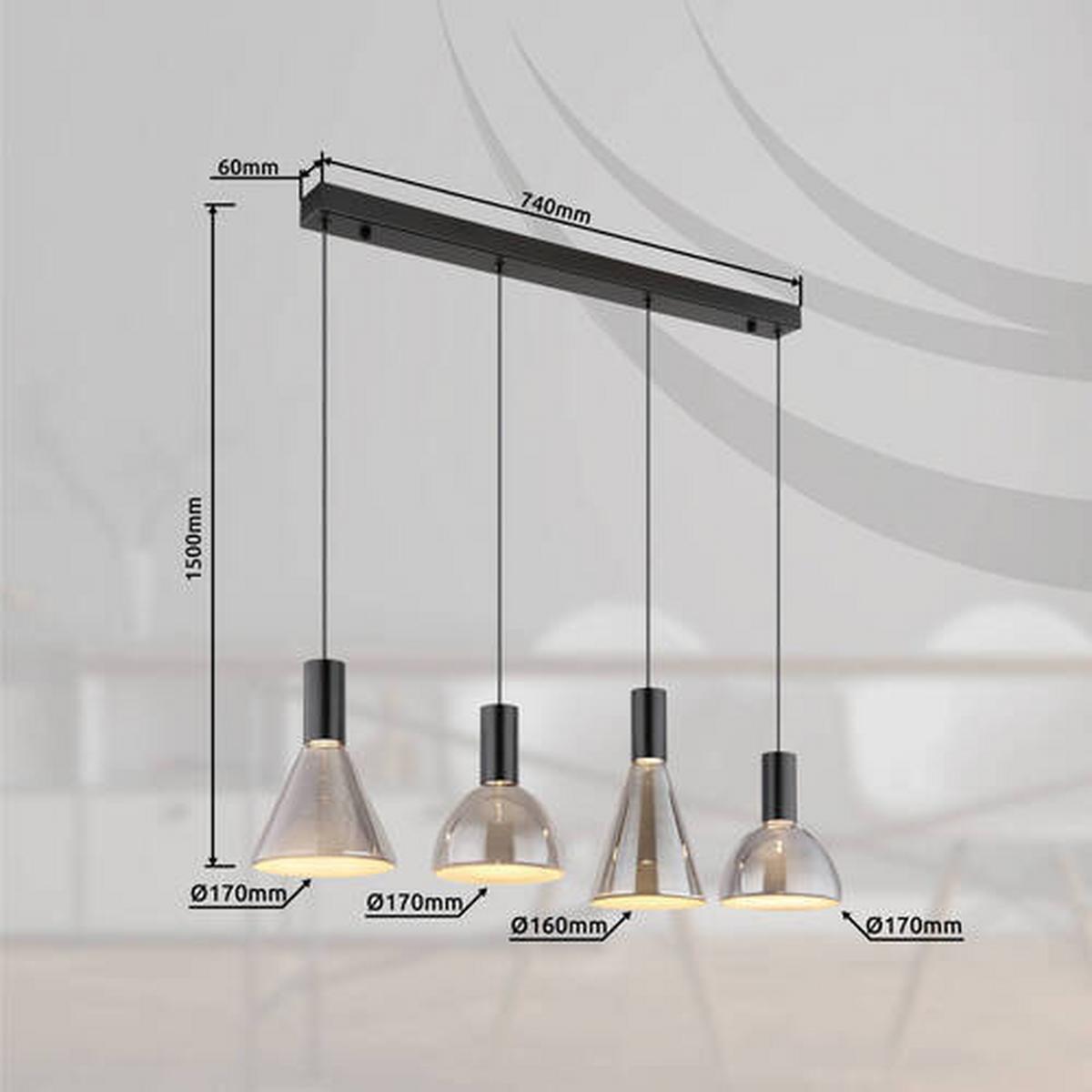 LED-Hängeleuchte 15741-4 - Hellgrau, Design, Glas/Kunststoff (87/17/150cm) - Globo