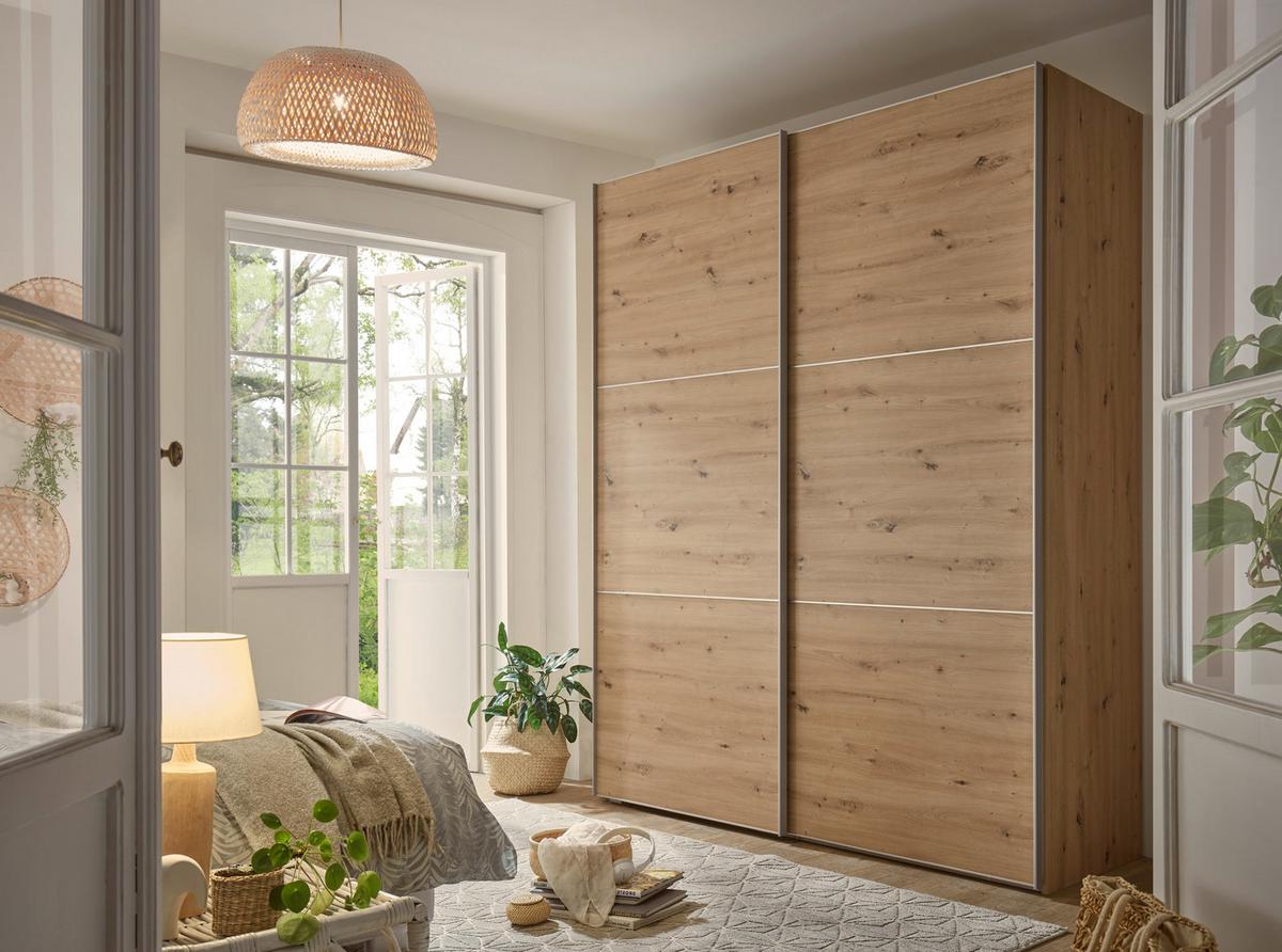 Schwebetürenschrank 225cm Includo Artisan Eiche Dekor - Weiß/Eiche Artisan, MODERN, Holzwerkstoff (225/222/68cm) - MID.YOU