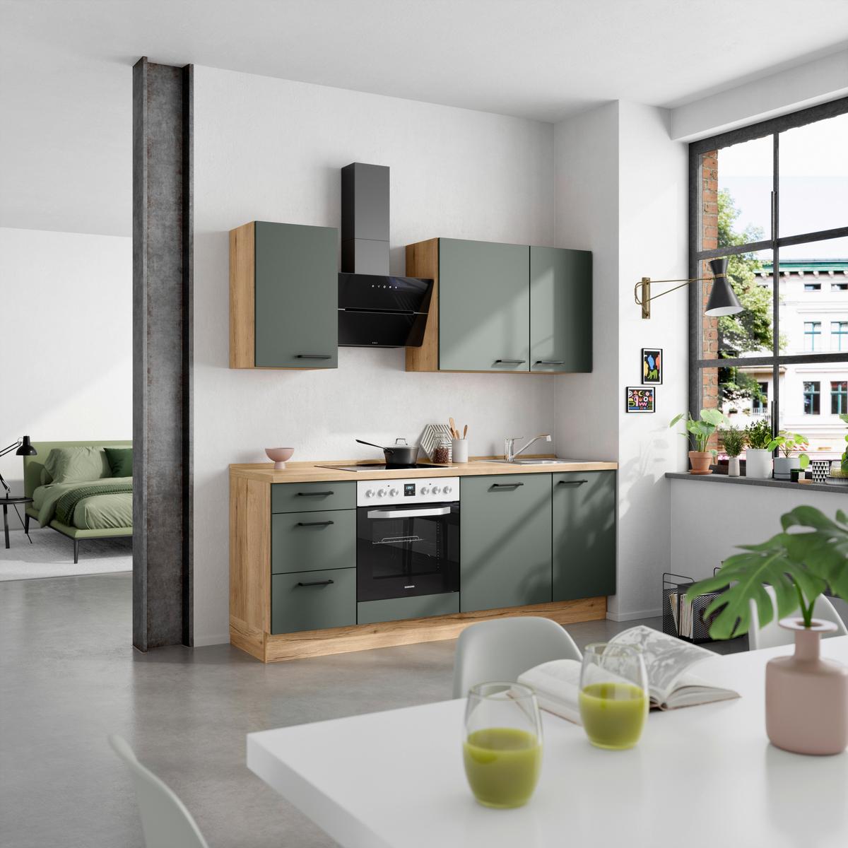 Küchenleerblock Easytouch High-Line, H5 Links - Dunkelgrün/Eichefarben, MODERN, Holzwerkstoff (210cm) - Nobilia