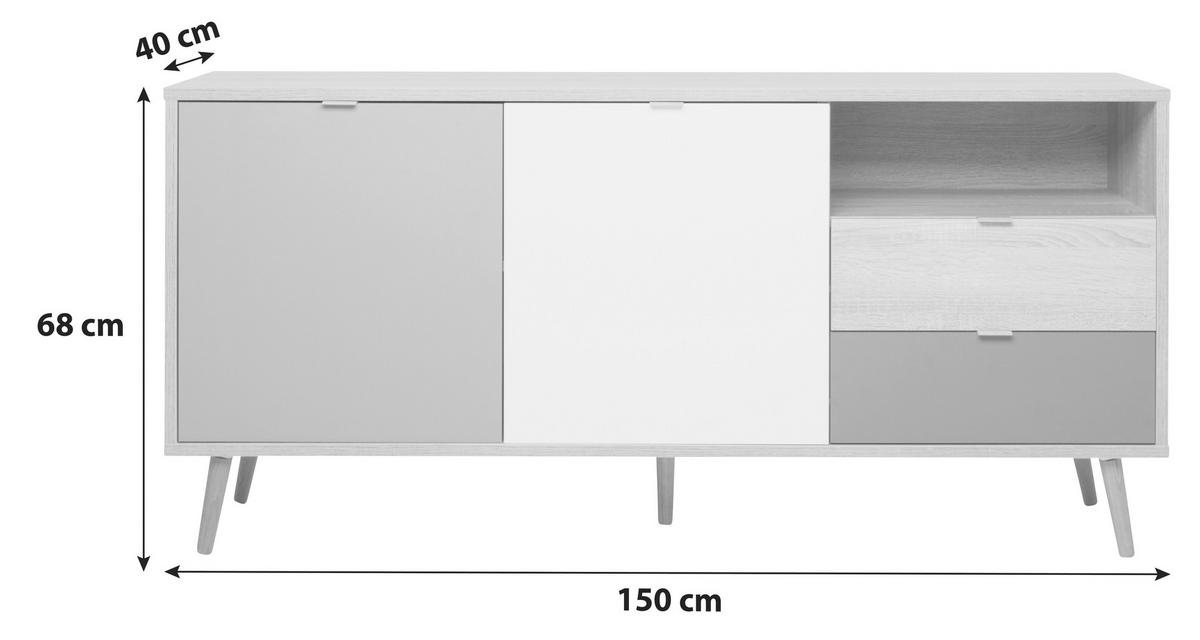 Sideboard Dekor 150 Cm Cuba 51 Trend Grau/weiß/petrol/eiche - Eichefarben/Petrol, Trend, Holzwerkstoff (150/68/40cm) - MID.YOU