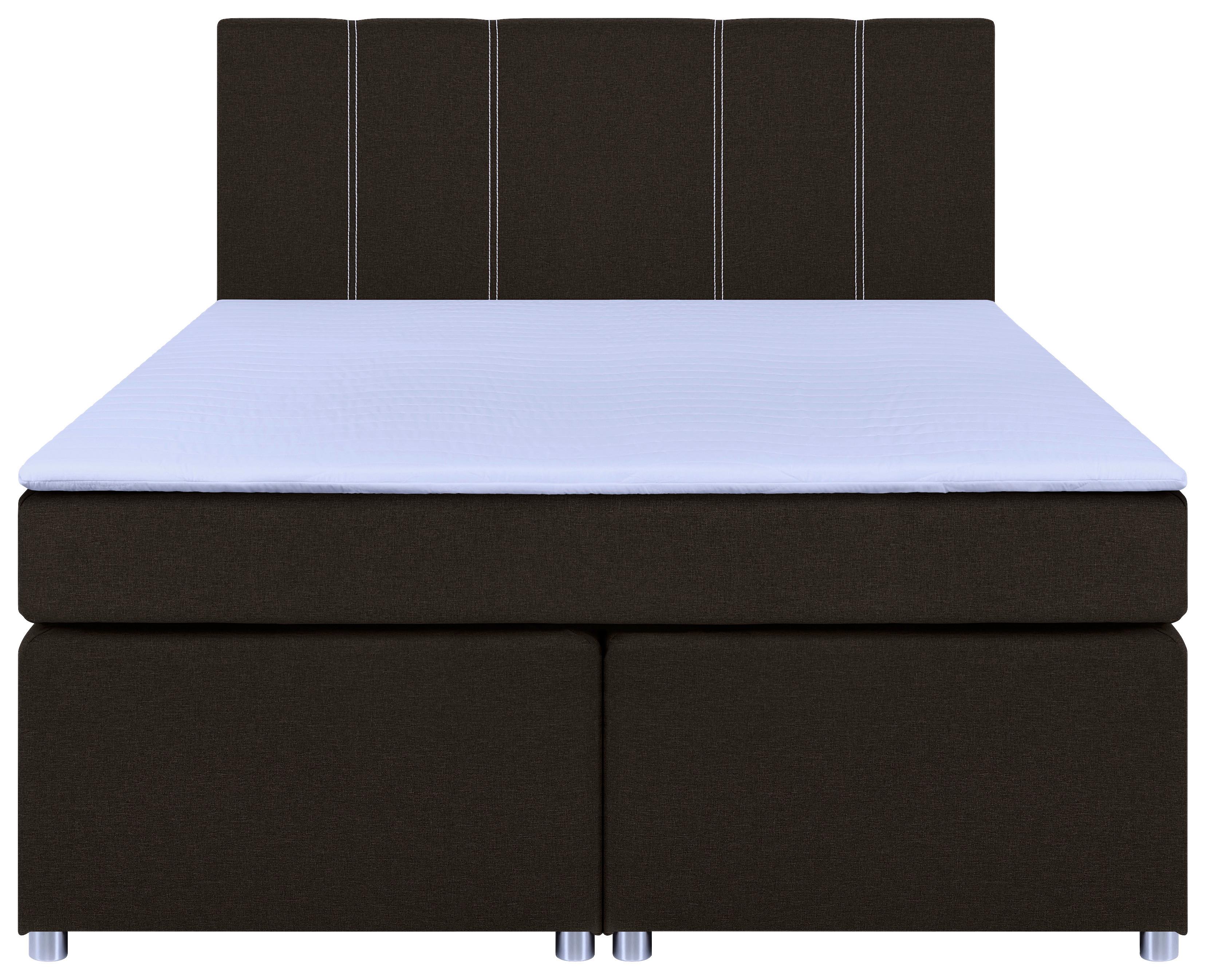 Boxspringbett Malta mit Topper Braun, 180x200 cm - Chromfarben/Schwarz, Basics, Holzwerkstoff/Textil (180/200cm) - P & B