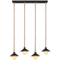 Hängeleuchte Diana H: 170 cm 4-Flammig - Goldfarben/Schwarz, Natur, Naturmaterialien/Metall (112,5/22/170cm) - Globo
