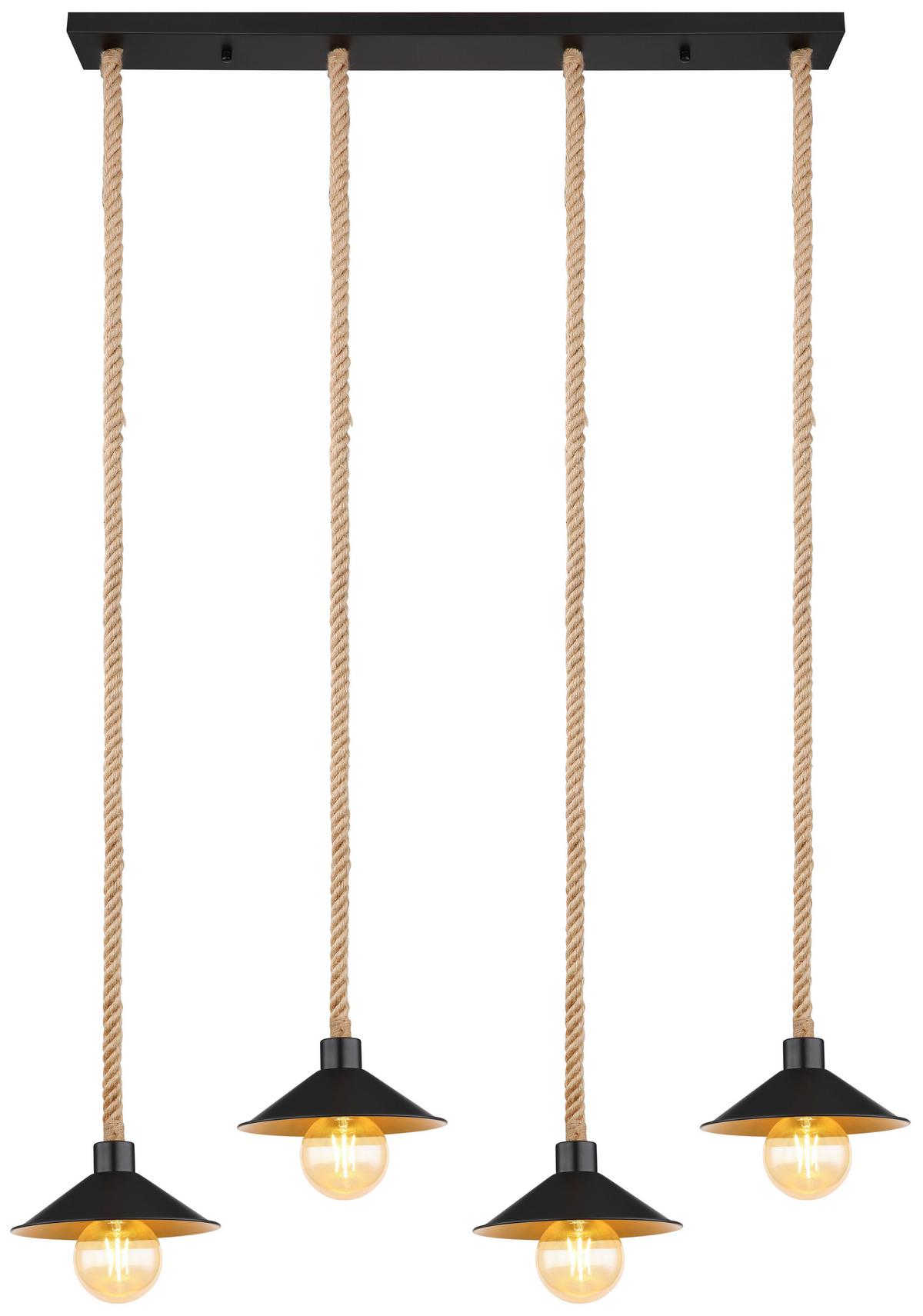 Hängeleuchte Diana H: 170 cm 4-Flammig - Goldfarben/Schwarz, Natur, Naturmaterialien/Metall (112,5/22/170cm) - Globo