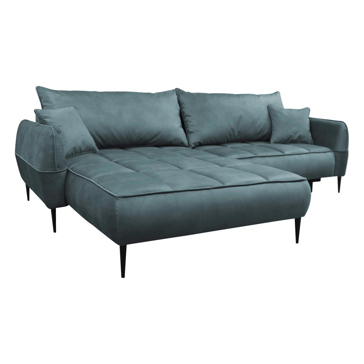 Ecksofa mit Bettkasten Letto 189x260 cm Velours Blau - Blau/Schwarz, Design, Textil (189/260cm) - MID.YOU