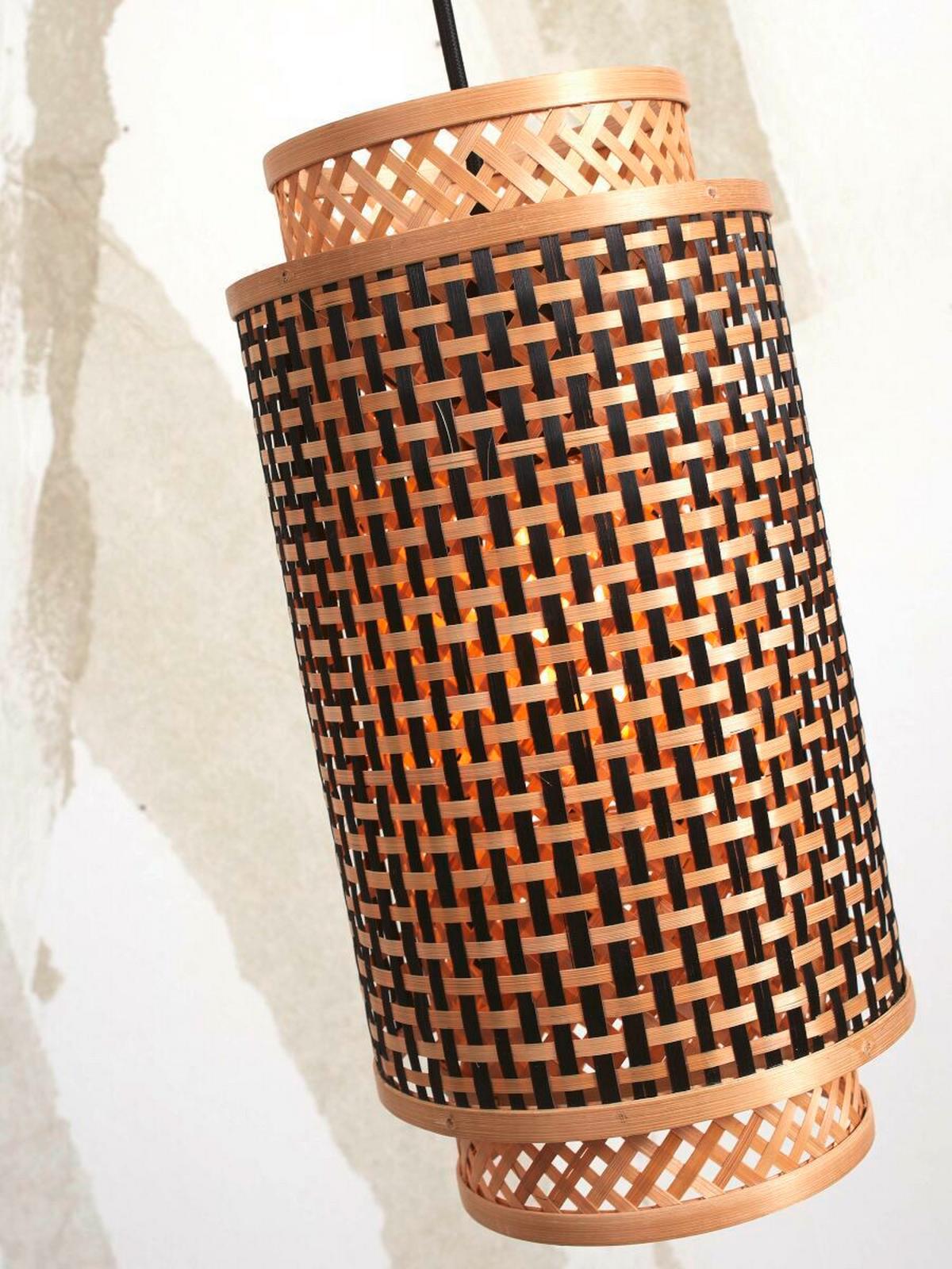 Hängeleuchte Bhutan/h/1835/bn - Schwarz/Naturfarben, Trend, Holz (18/35cm) - Good & Mojo