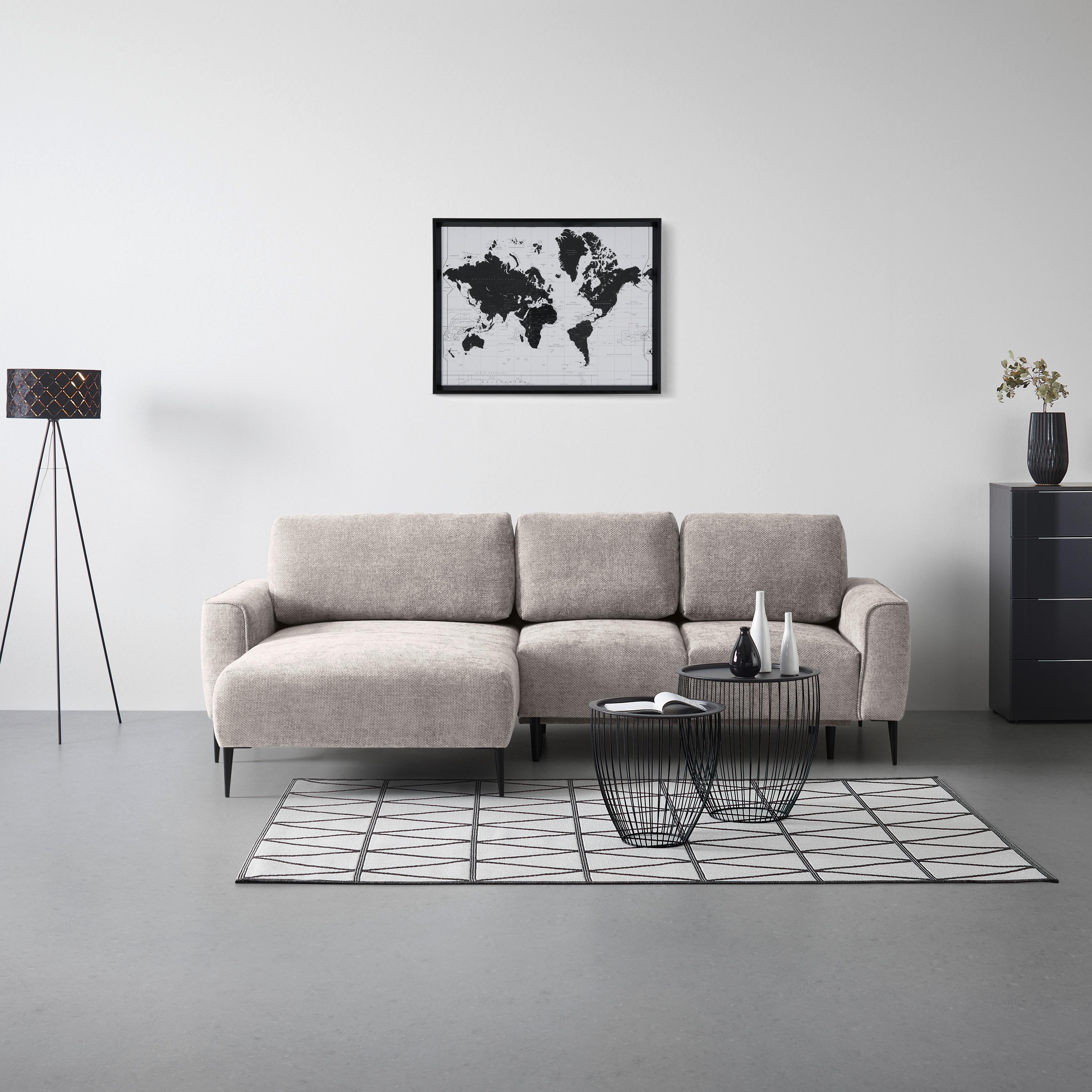 Rohová sedačka CUSTOM, ľavá, svetlosivá ženilka - čierna/svetlosivá, Modern, kov/textil (164/85/255cm) - Mömax