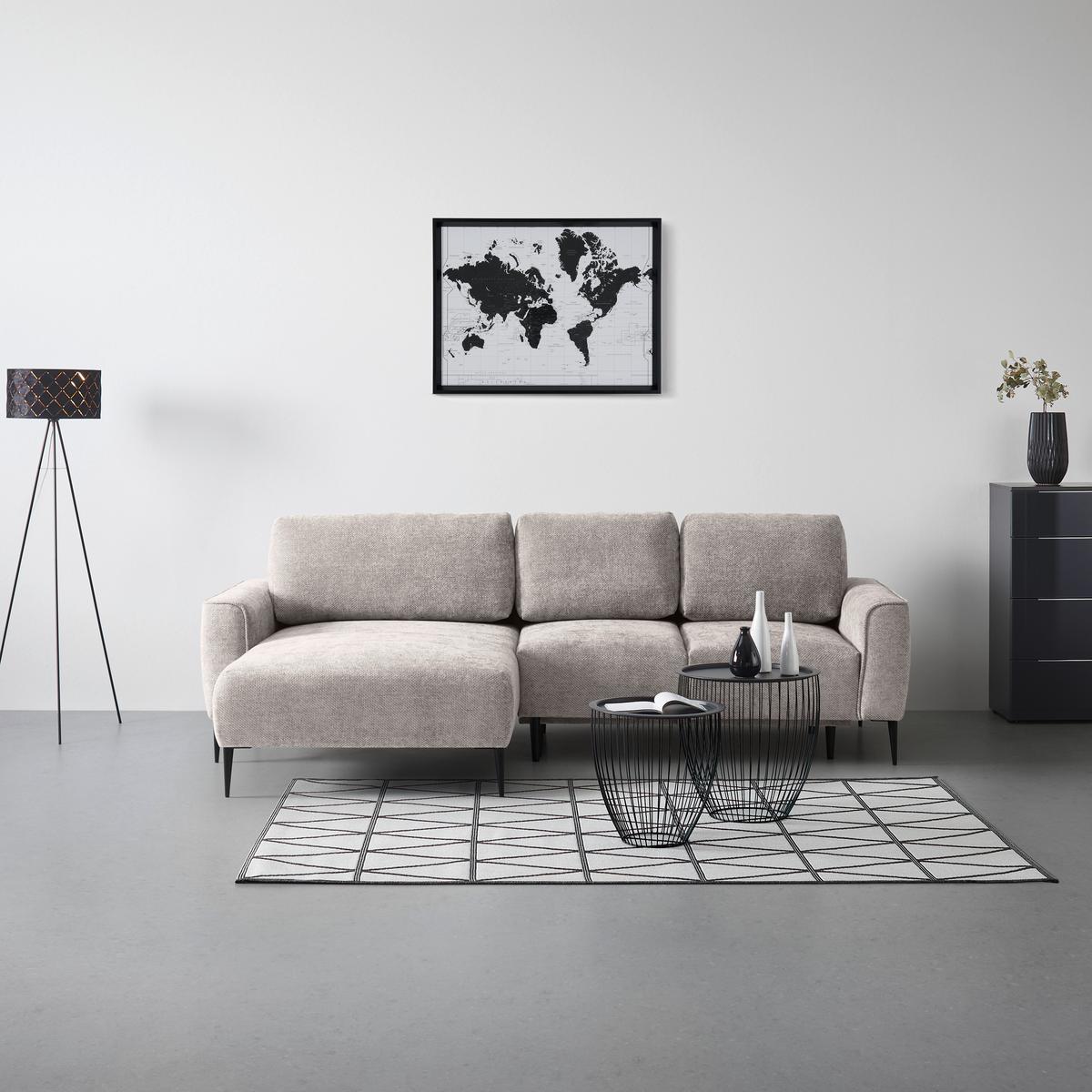 Rohová sedačka CUSTOM, ľavá, svetlosivá ženilka - čierna/svetlosivá, Modern, kov/textil (164/85/255cm) - Mömax