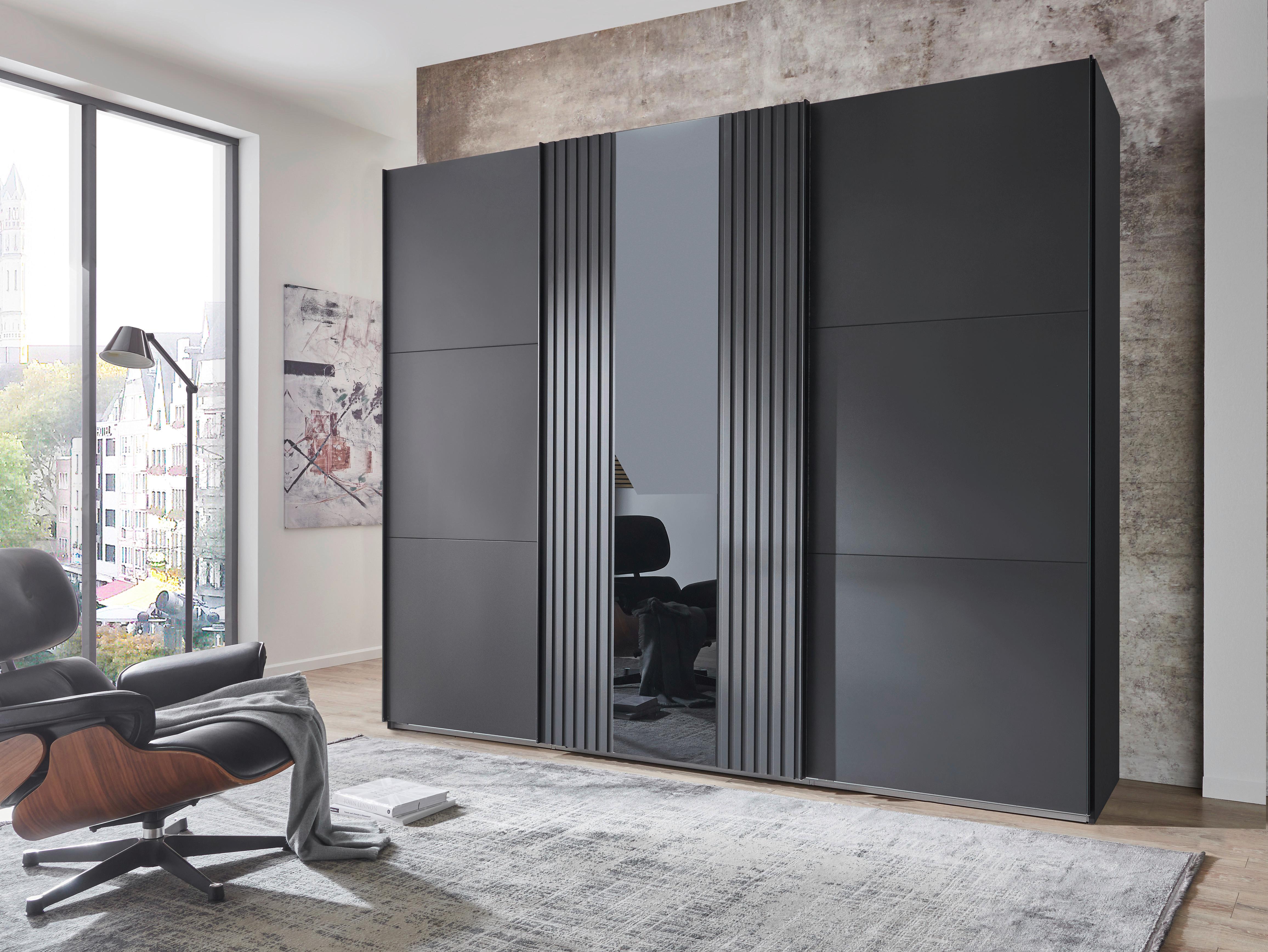 Schwebetürenschrank B: 250 cm Atlanta Graphit/Schwarz - Graphitfarben/Schwarz, MODERN, Glas/Holzwerkstoff (250/216/65cm) - MID.YOU