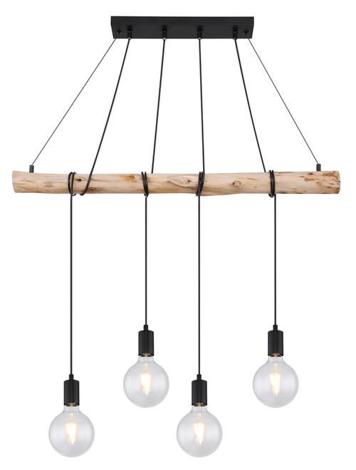 Hängeleuchte H: 120 Cm 4-Flammig - Schwarz/Naturfarben, Basics, Holz/Metall (90/7/120cm) - Globo