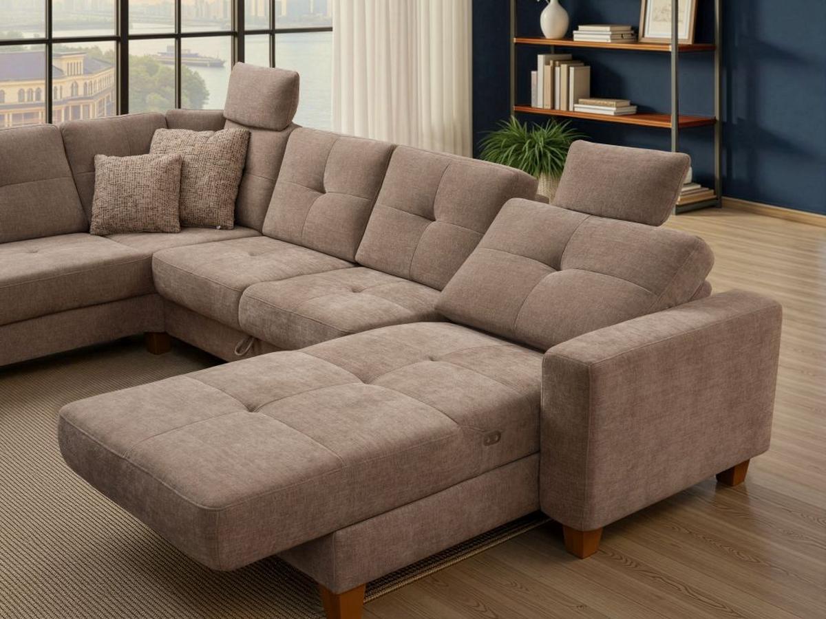 Sedacia súprava do U VARESE, ľavá, sivohnedá ženilka - farba duba/taupe, Modern, drevo/textil (222/318/164cm) - James Wood