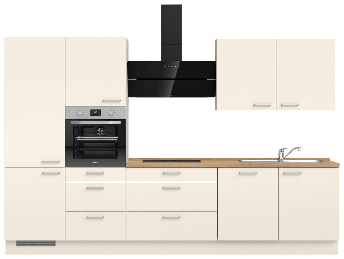 Kuchyňská linka 330 cm, magnoliová supermatná - barvy dubu/magnolie, Moderní, kov/kompozitní dřevo (330cm) - Nobilia