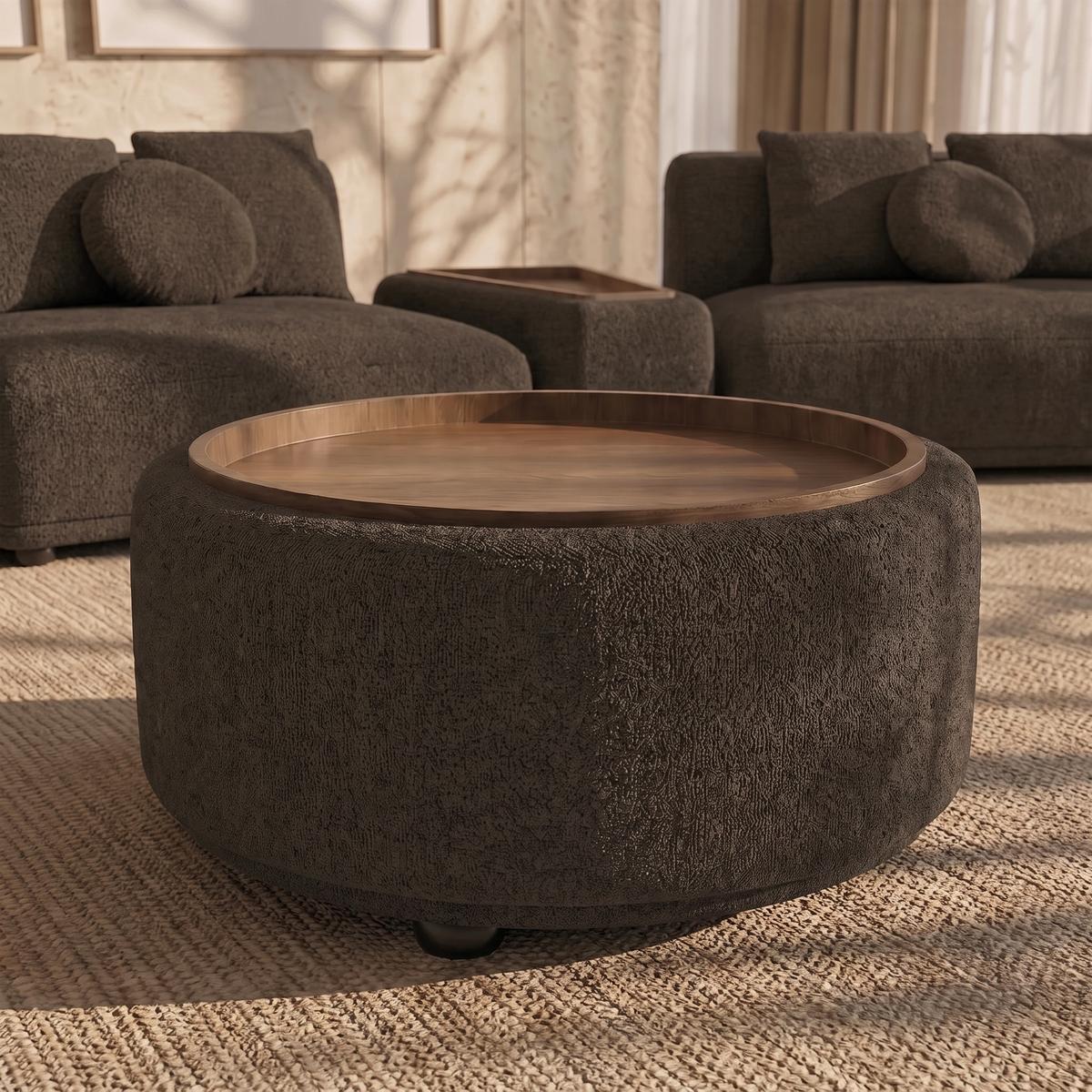 Konferenční stolek KIRA ženilka hnědá/ ořech P:86cm - černá/hnědá, Moderní, dřevo/textil (86/86/43cm) - Bessagi Home